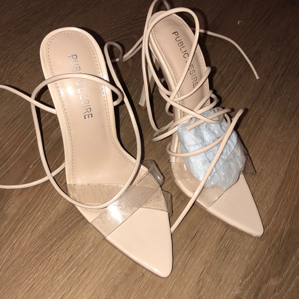 Nude tie up heels